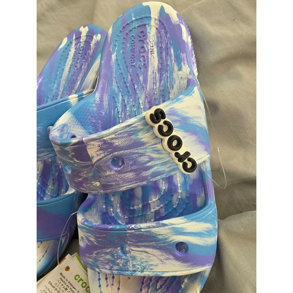 Crocs Classic Marbled Slide Blue Purple White Sandals 207701-1FK Mens 2 Womens 4
